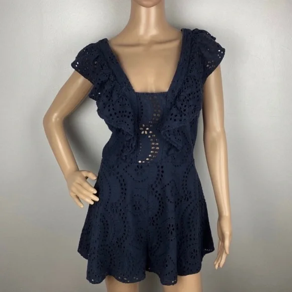 KEEPSAKE THE LABEL NAVY EMBROIDERED EYELET ROMPER - Picture 2 of 10